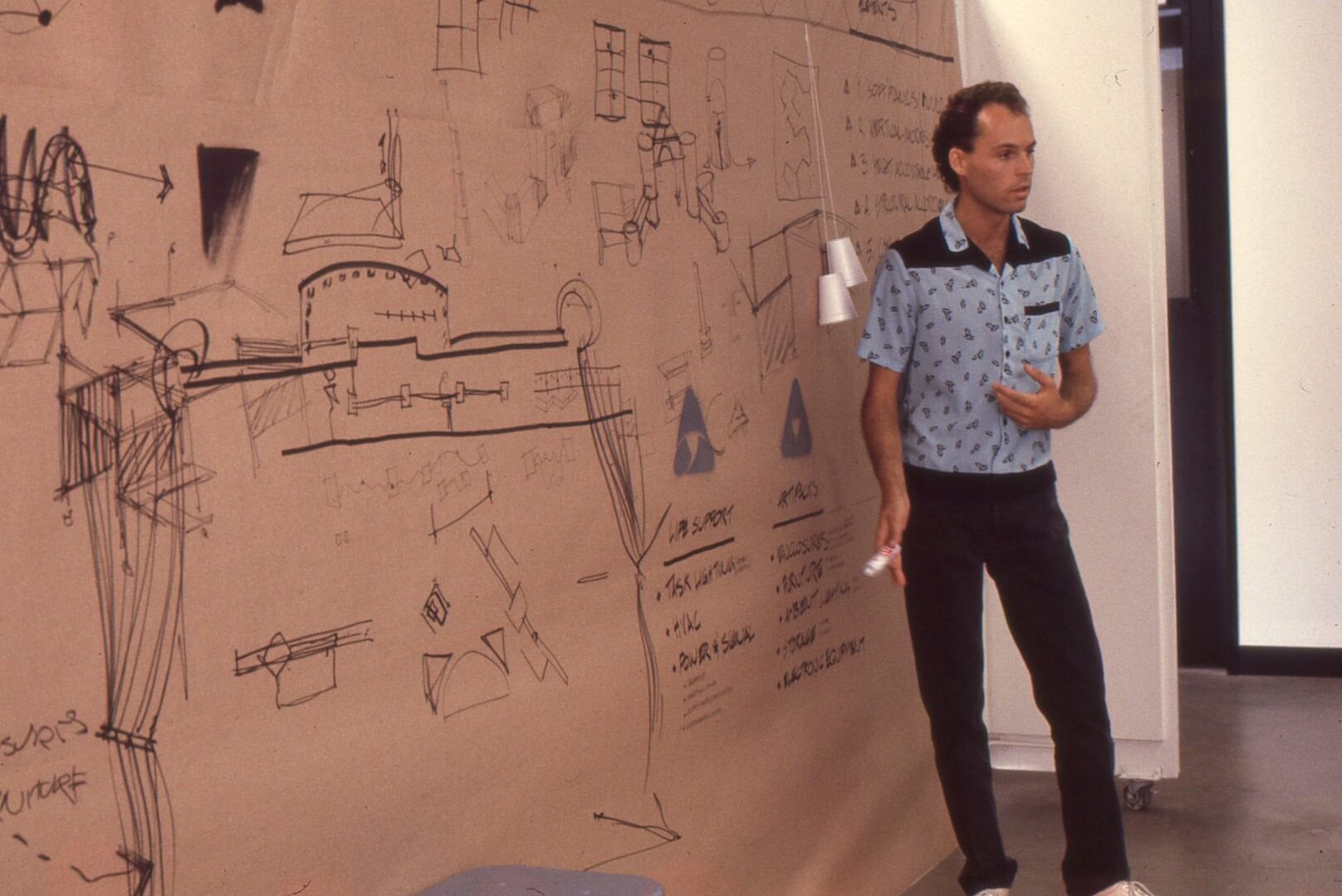 1985: Delivering a student presentation at Art Center College of Design.