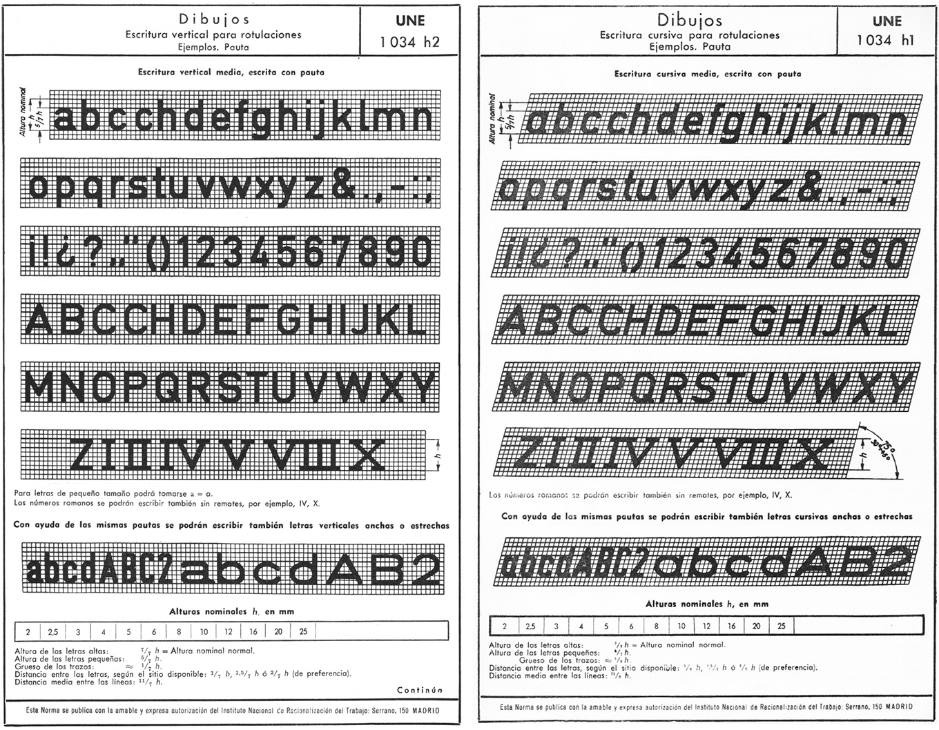 Image of the Instituto Nacional de Racionalización del Trabajo manual, which proposed a grid-based system to teach technical lettering.