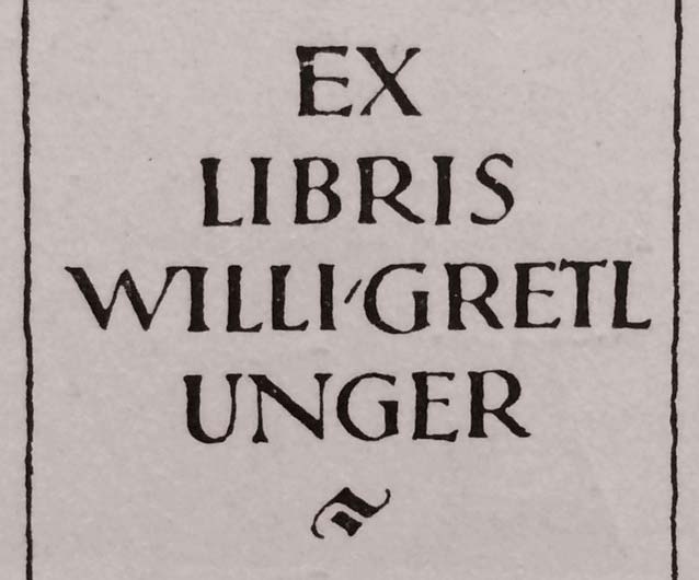 Scan of an ex libris hand-lettered by Hertha Ramsauer.