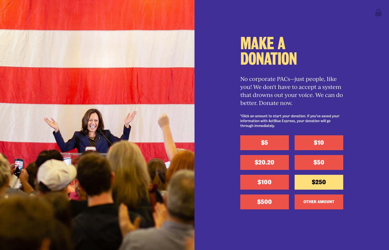 Bottom segment of the Kamala Harris: For the People website