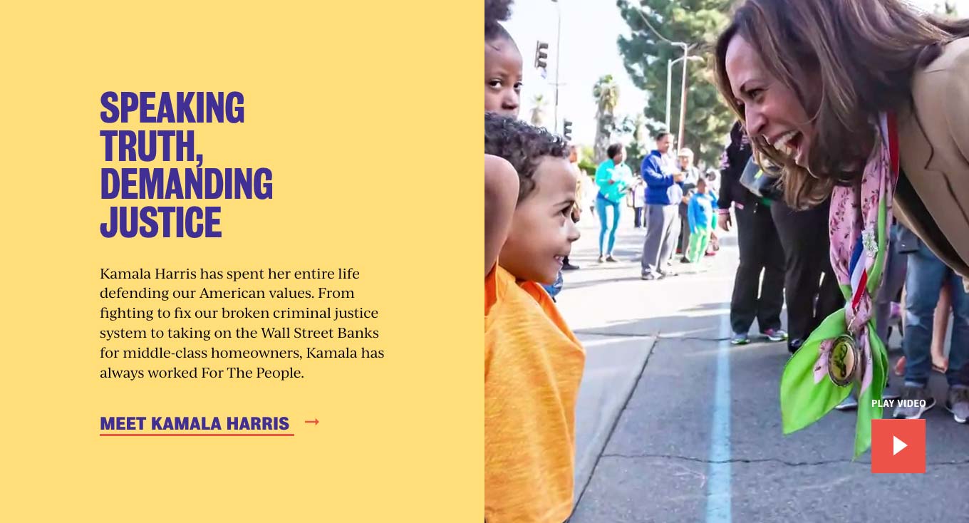 Middle segment of the Kamala Harris: For the People website