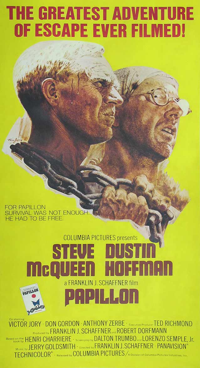 Tom Jung’s main theatrical one-sheet for the original Papillon (1973)