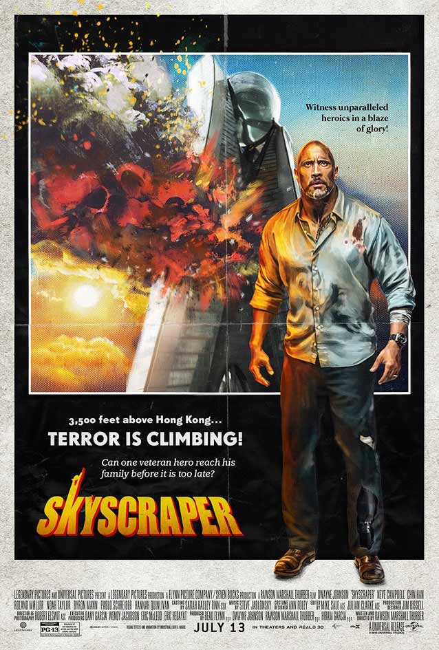 Poster for Skyscraper paying homage to The Towering Inferno