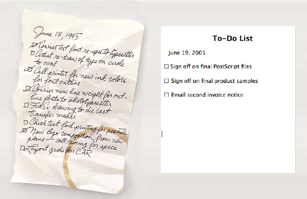 Type designers checklists, 10 years apart