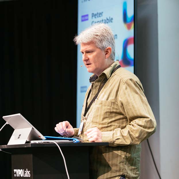 Photograph of Microsoft’s Peter Constable detailing the refinements in the OpenType 1.8.1 specification.
