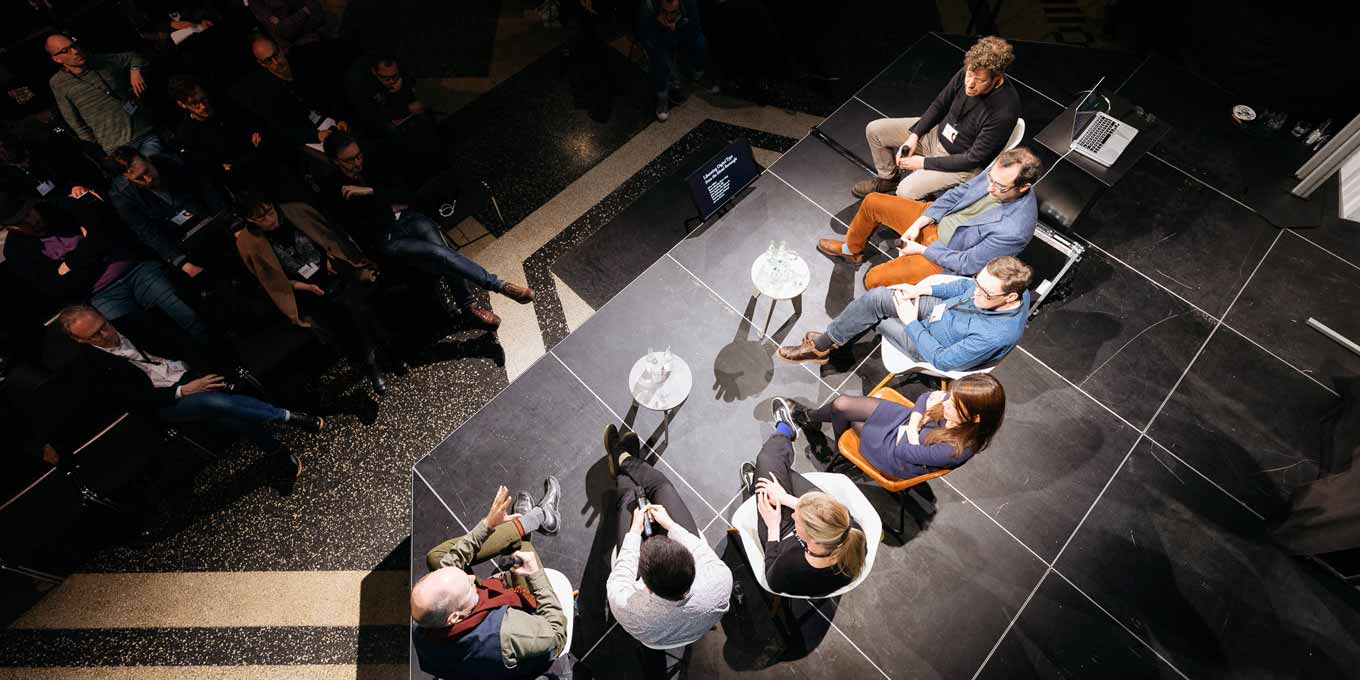 Aerial view of the discussion panel “Liberating Digital Type from the Metal Rectangle.”