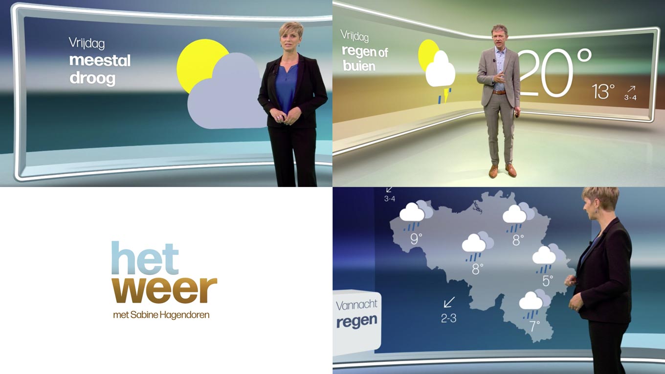 Forma DJR in use in the on-screen identity for the VRT weather report.